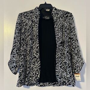 Macy's Alex Evenings Black and White Glitter Floral Patterned Blazer Small NWT